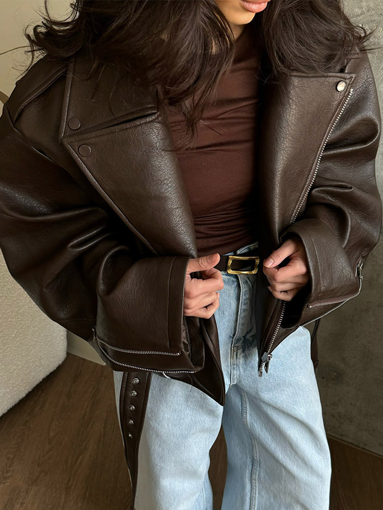 With Belt Leather Jacket Coat  - Corset Waist Cinch avis et prix