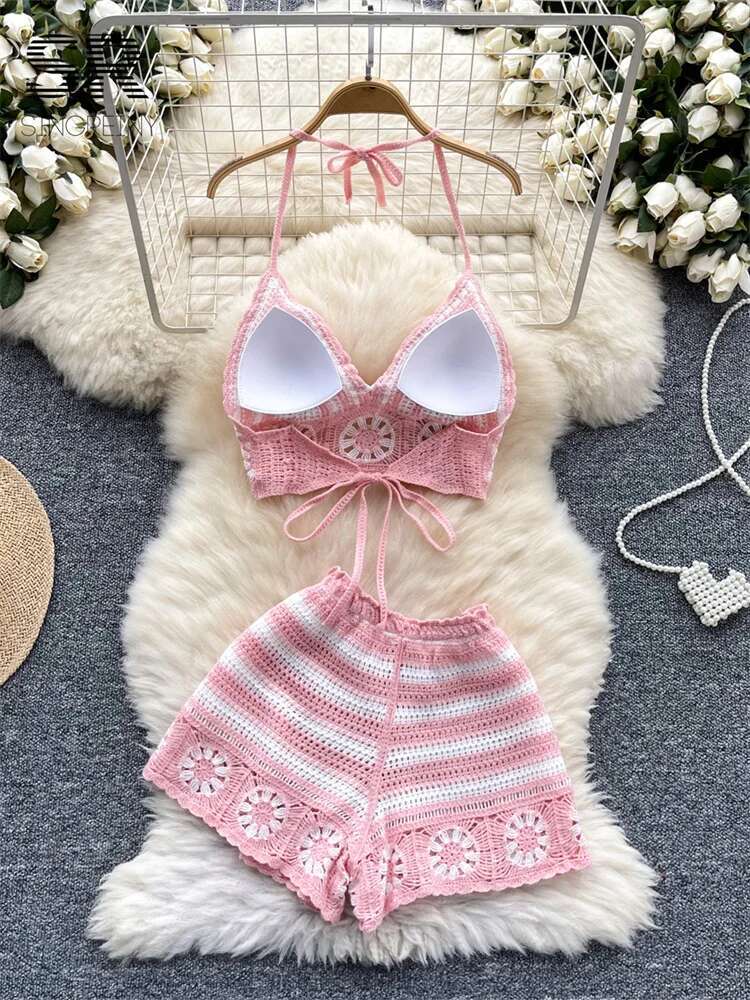 Beach Vacation Knit 2pcs Suits - Cami Top Lace avis et prix