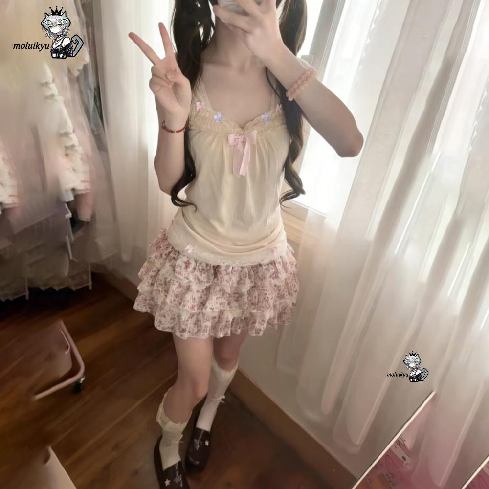 Women Y2K 2Pcs Outfit Set Lace - Cami Top Lace avis et prix
