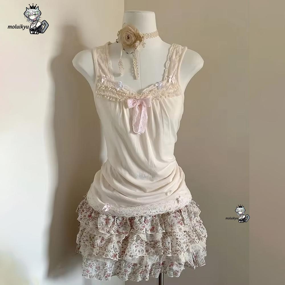 Women Y2K 2Pcs Outfit Set Lace - Cami Top Lace avis et prix