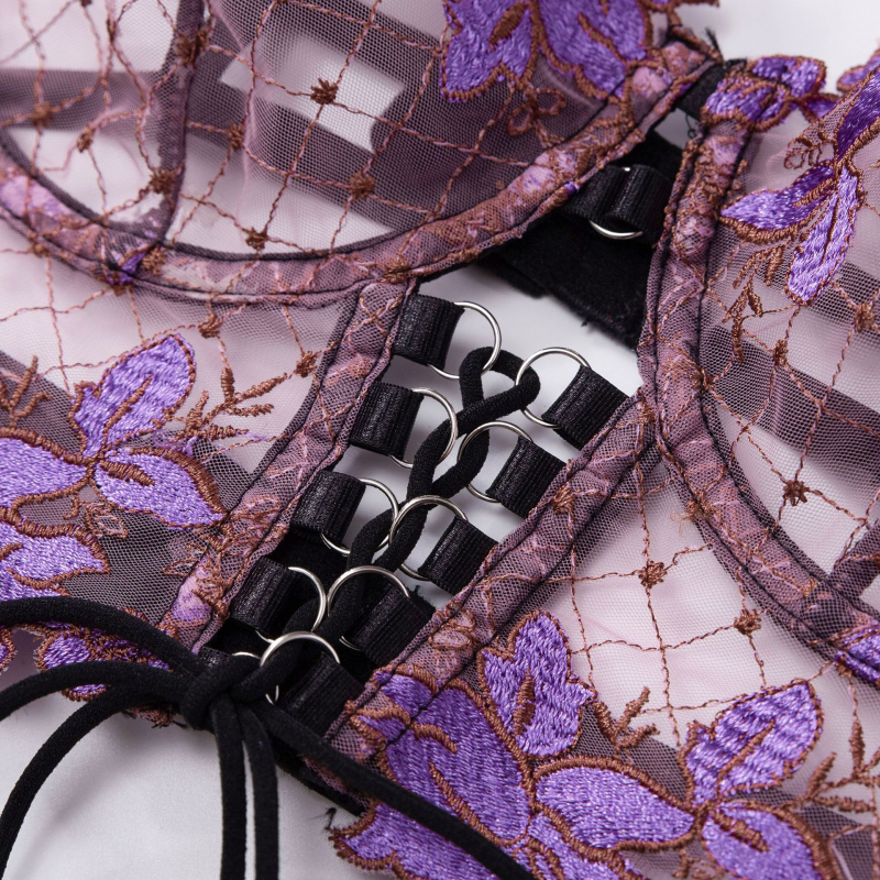 Bikini Thin Embroidered Bra Se - Garter Belt Set avis et prix