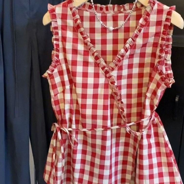 Retro Red Plaid Sleeveless Ves - Corset Waist Cinch avis et prix