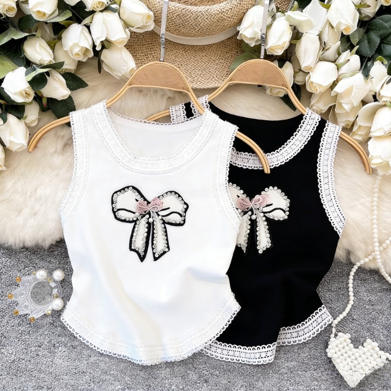 White Lace Trim Rhinestone Bow - Cami Top Lace avis et prix