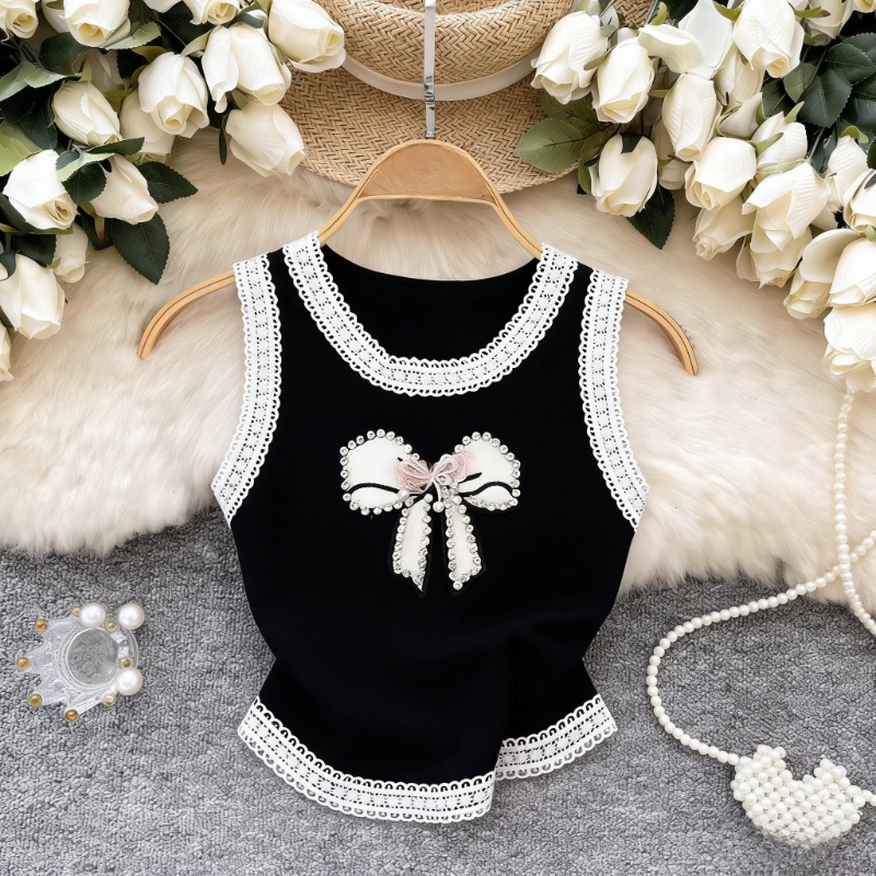 White Lace Trim Rhinestone Bow - Cami Top Lace avis et prix